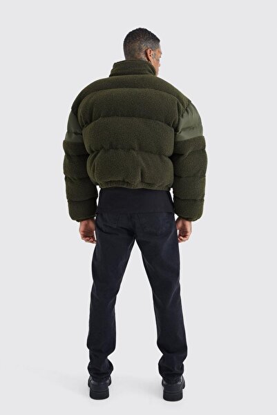 NO BRAND Geacă pufoasă verde Bear Stand Classic Boohooman m