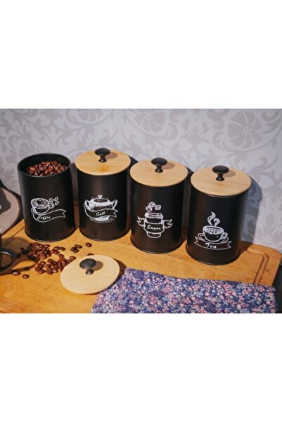 NO BRAND Set de 4 recipiente pentru cafea, ceai, zahăr și sare