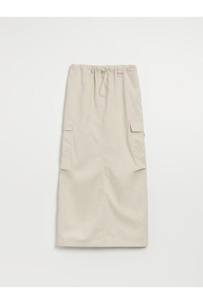 NO BRAND Fustă maxi din bumbac, cu buzunare cargo, bej, croială dreaptă, XS