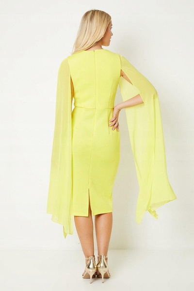 NO BRAND Rochie midi clasică, uni, galbenă, de cocktail, debut Londra 38