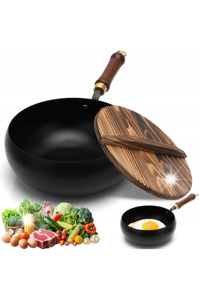 NO BRAND Tigaie Japoneză Jeliwn de 24 cm, forjată manual, cu mâner din lemn