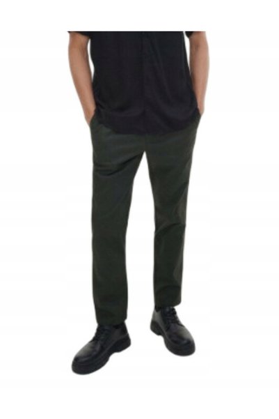 NO BRAND Pantaloni de bumbac verde închis, netezi, joggeri clasici, cu buzuna...