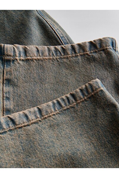 NO BRAND Pantaloni din denim de bumbac, lungi, cu picior larg, cu buzunare, 29