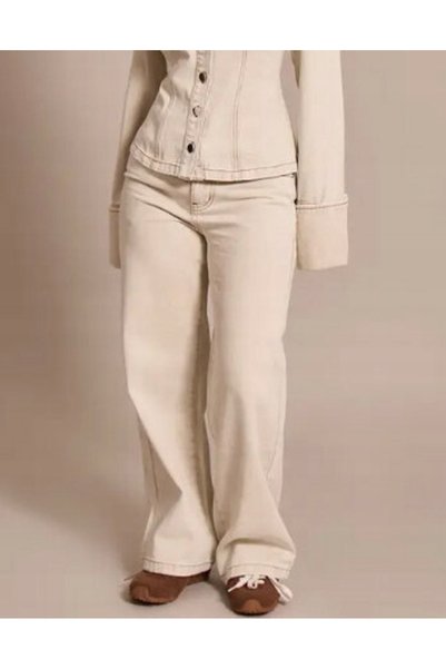 NO BRAND Pantaloni blugi din bumbac bej, croială dreaptă, Prettylittlething 38