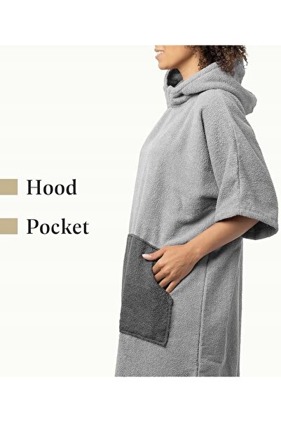 NO BRAND Homelevel poncho de baie unisex, L-XL, gri, bumbac organic
