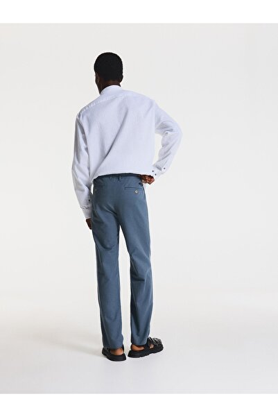 NO BRAND Pantaloni clasici din țesătură albastră, lungi, stil chino, croială ...