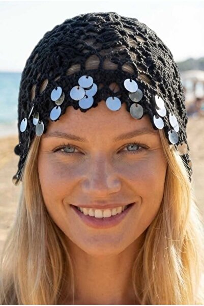 Mood Agenda Women's Sequin Decorated Knitted Beanie with Mesh Texture Bohemia...