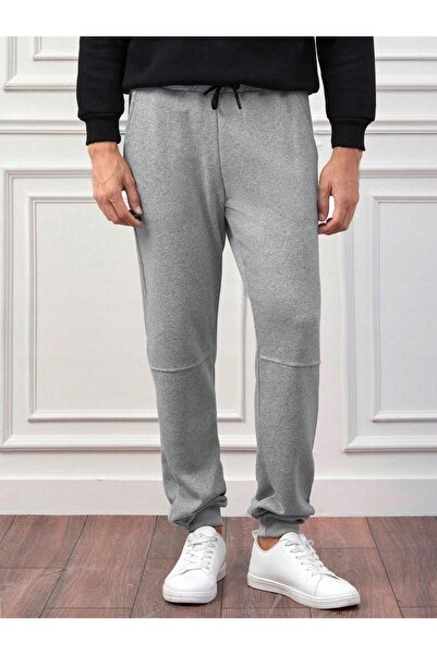 NO BRAND Pantaloni de trening gri clasici cu buzunare și șnur Shein m