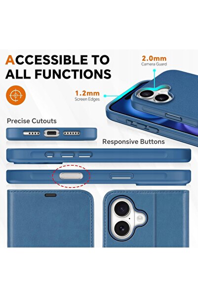 NO BRAND Husă din piele Tucch tip carte pentru iPhone 16, portofel, suport RF...