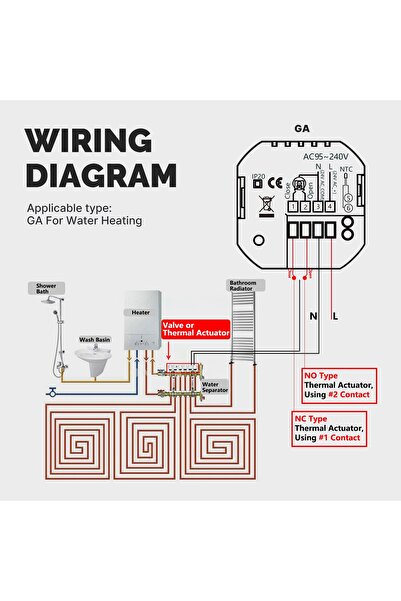 NO BRAND Termostat Tuya Încălzire în pardoseală cu apă Ga 5A AC95~240V Wifi L...
