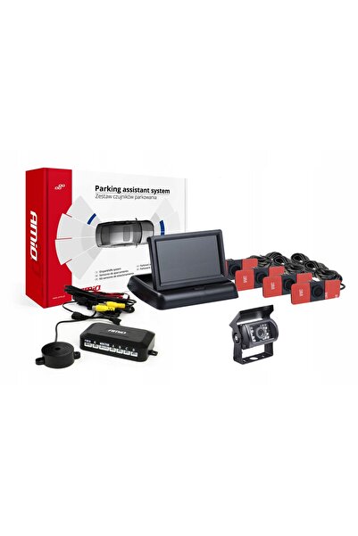AMIO TFT02 Kit de senzori de parcare de 4.3 inch cu cameră IR, 4 senzori, neg...