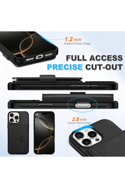 NO BRAND Husă Shieldon din piele naturală pentru iPhone 16 Pro cu portofel, N...