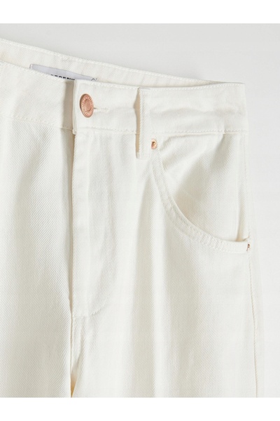 NO BRAND Pantaloni din denim alb, croială largă, 7/8, din bumbac, cu fermoar,...
