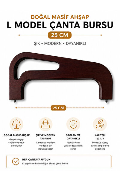 vollen yarn Natural Solid Wood L Model Bag Frame 25 cm Handmade Bag Frame Bag...
