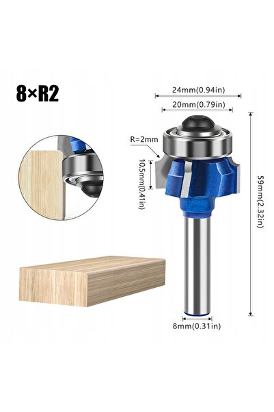 NO BRAND Freză R2 cu 4 tăișuri și rulment, coadă de 8 mm, pentru prelucrarea ...