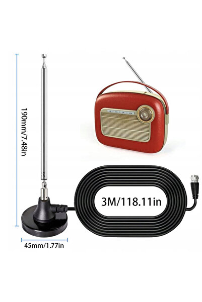 NO BRAND Antenă radio FM/DAB universală de interior, telescopică, cu amplific...