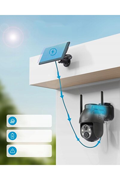 NO BRAND Cameră Solară Smart IP Rotativă Externă Wi-Fi 2K 3Mpx + pentru Monit...
