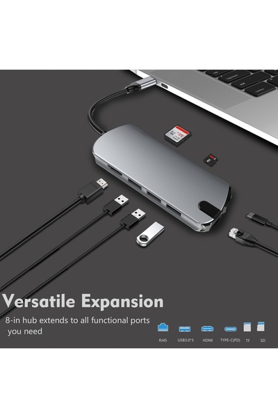 NO BRAND Hub USB-C multiport cu adaptor Ethernet, stație de andocare 8-în-1