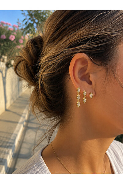 ringbox Gold 3-Piece Shuttle Stone Earring Set