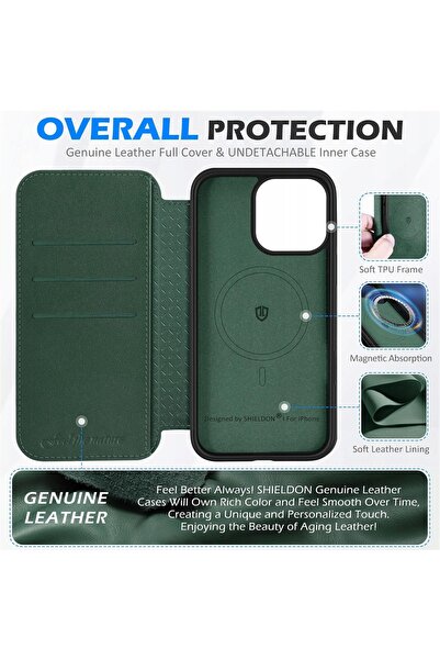 NO BRAND Husă Shieldon din piele naturală pentru iPhone 16 Pro Max, tip flip,...