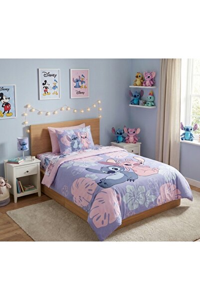NO BRAND Lenjerie de pat pentru copii 160x200 Lilo și Stitch, din bumbac pent...