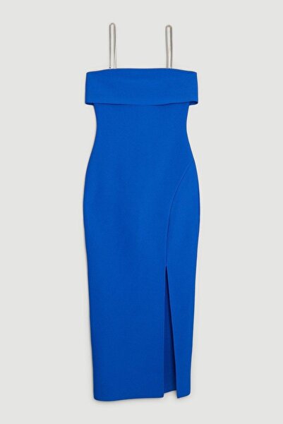 NO BRAND Rochie midi Cobalt Pencil cu umerii goi și șliț Karen Millen S