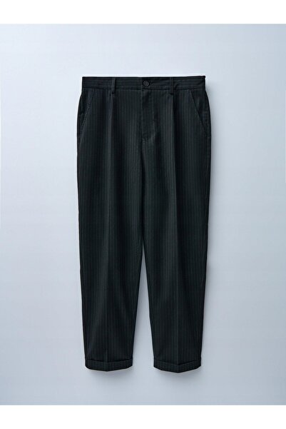 NO BRAND Pantaloni negri, netezi, cu dungi, lungi, cu croială dreaptă, cu buz...