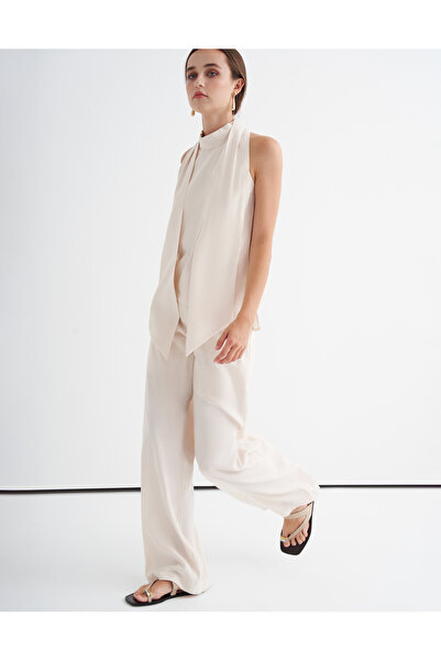 Kuğu Collection Akışkan Wide Leg Pantolon Krem