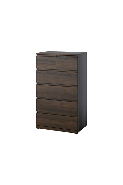 IKEA 6 çekmeceli şifonyer, meşe görünümlü koyu kahve, 70x50x120 cm