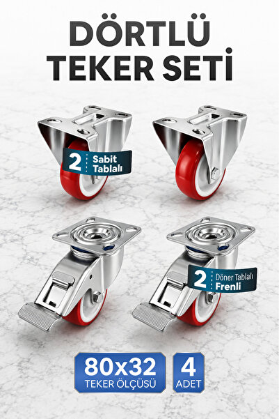 Badem10 Poliamid 4'lü Teker Seti (2 Adet) Sabit Tablalı Teker (2 Adet) Döner ...
