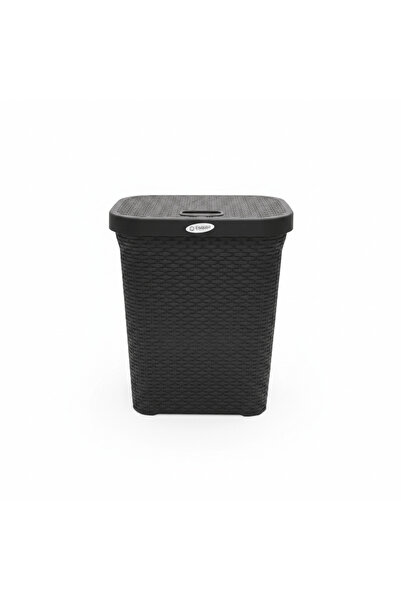 Esqube Delta Plastic Laundry Basket with Lid - 55 × 45 × 33 cm - Dark Brown /...