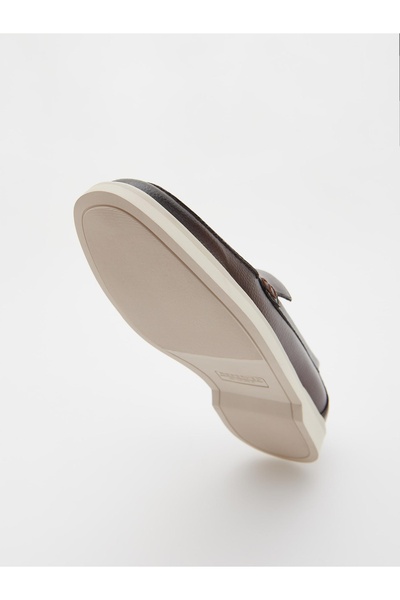 NO BRAND Mocasini clasici simpli din piele maro, tip slip-on, 42