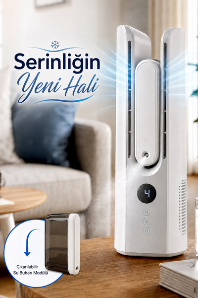 mimtec Modern Pervanesiz Buharlı Fan - 9 Kademeli Su Hazneli Masaüstü Dijital...
