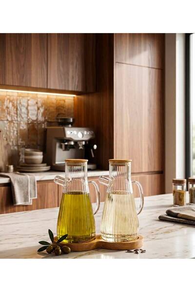Ars Buğra Home 2'Lİ BAMBU KAPAKLI DOĞAL AYÇİÇEK&ZEYTİNTAĞ YAĞDANLIK-850ml-