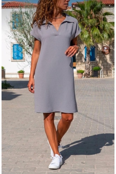 DOĞAÇ GİYİM Aerobin Fabric Collared Basic Dress