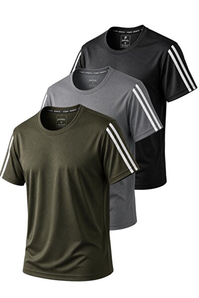 pandy 3-Piece Sleeve Stripe Quick Dry Breathable Fabric Sports T-Shirt