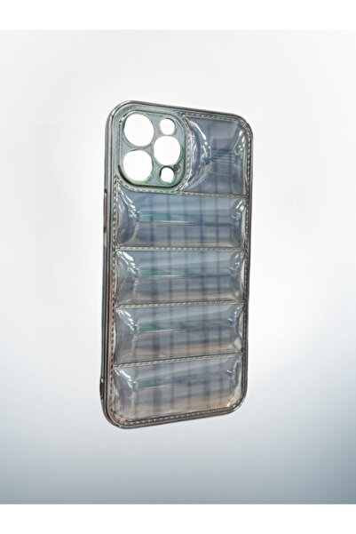 Apple iPhone 12 Pro Max Uyumlu Kılıf Lüks Çerçeveli Şeffaf Puffer Şişme Tasarım Kamera Korumalı Silikon Kılıf