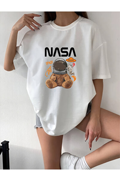 H&GHAMLEGİYİM Nasa Bear Design Printed Oversize T-Shirt