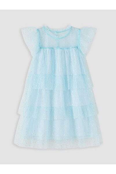 LC Waikiki LCW Kids Mavi Fırfırlı Kız Çocuk Simli Tütü Elbise