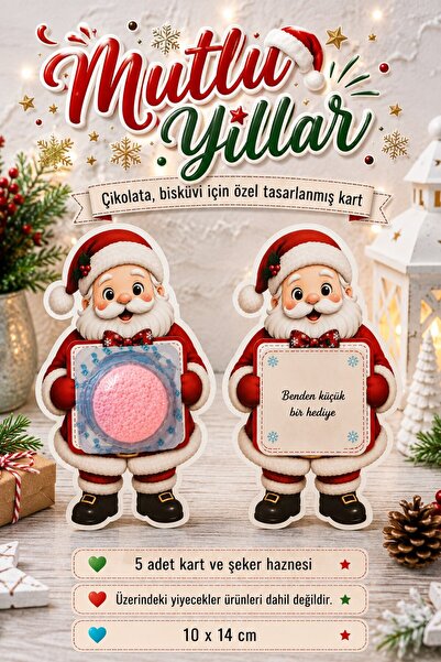 Emtory Home Ho Ho Ho Model 5 Adet Yılbaşı Hediye Kartı - Çikolata Bisküvi Kar...