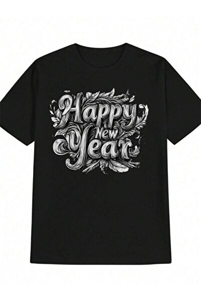 799 Men'S Happy New Year Graphic-Shirt, cotton Knit Fabric, Casual Crew Neck,...