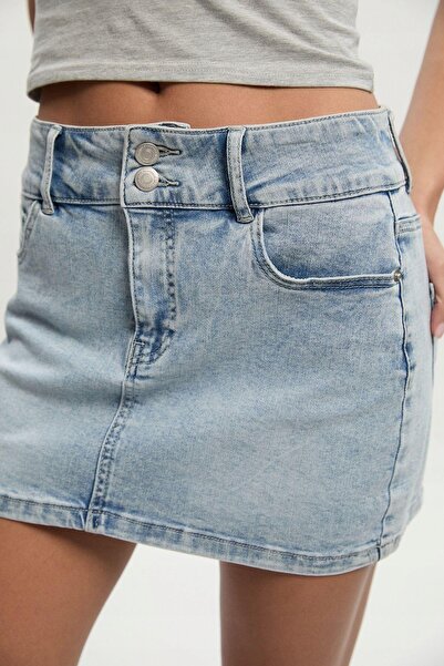 NO BRAND Fustă mini clasică din denim Boohoo, albastru deschis, cu buzunare, ...