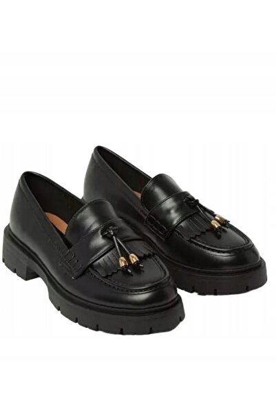 NO BRAND Mocasini negri cu platformă, franjurați, din piele ecologică Oasis 39