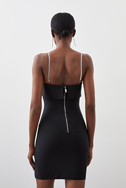 NO BRAND Rochie mini neagră tip bandaj, elastică, cu bretele, Karen Millen L