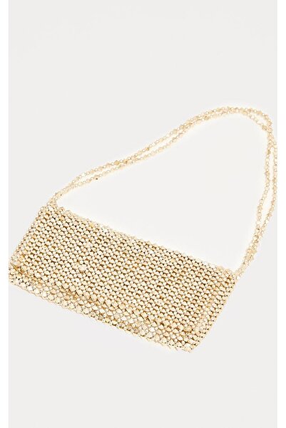 NO BRAND Geantă de umăr mini argintie lucioasă cu mărgele Prettylittlething