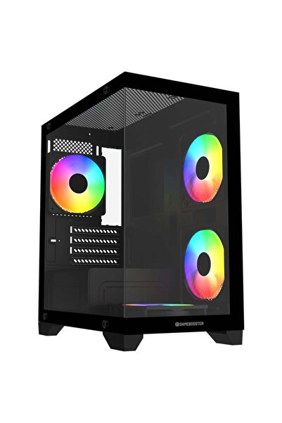 GAMEBOOSTER GB-M6001B 600w 4*12cm Rainbow Fanlı USB 3.0 Seaview Mid-T M-ATX Gaming Siyah Kasa