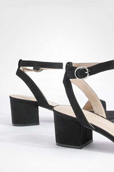 NO BRAND Sandale clasice negre din piele ecologică, cu toc, barete tip clocek...