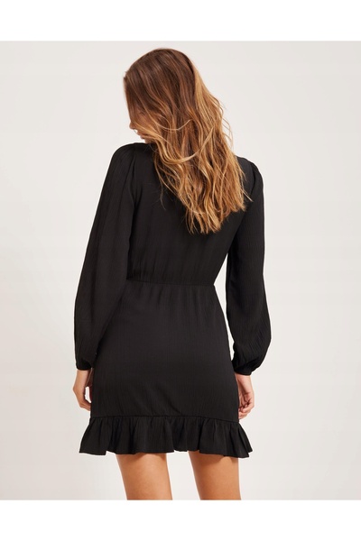 NO BRAND Rochie mini clasică neagră, mâneci lungi, Tie Nly Trend 34
