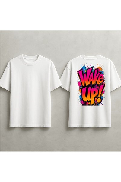 EFEVRA تي شيرت كبير الحجم مطبوع عليه Wake Up Graffiti