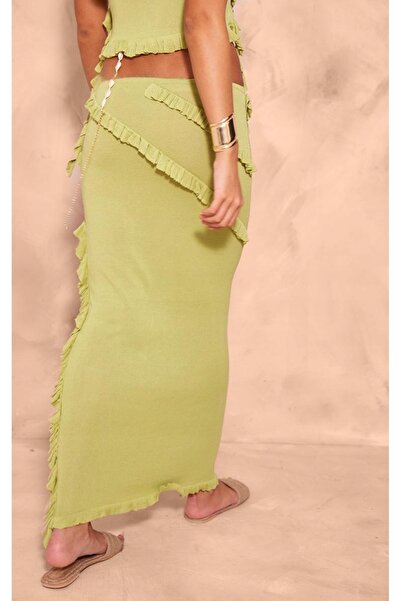 NO BRAND Fustă Verde Maxi Simplă Uni Cu Volane Talie Joasă Prettylittlething S